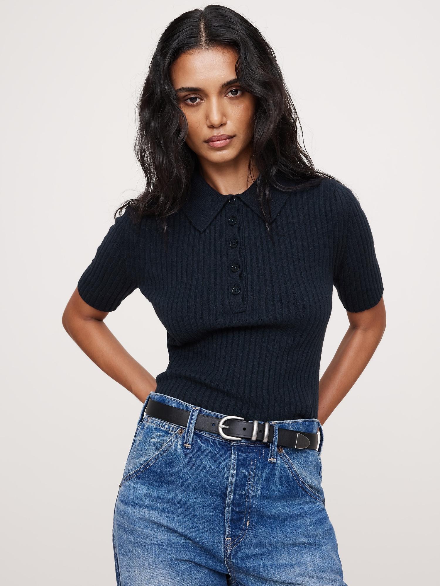 Ribbed Cropped Sweater Polo Product Image