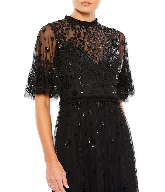 Mac Duggal Illusion Mock Neck Short Sleeve Sequined Dress Product Image