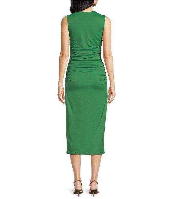 Susana Monaco Knit Crew Neck Sleeveless Gathered Midi Dress Product Image