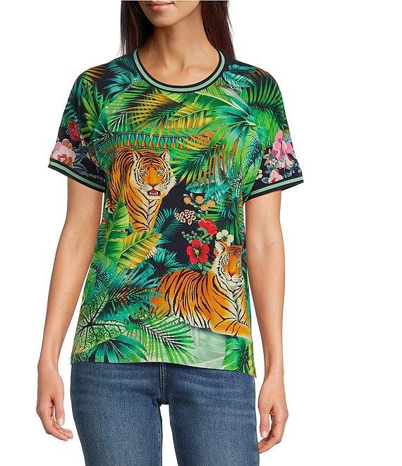 JOHNNY WAS Janie Favorite Knit Tiger Print Crew Neck Short Sleeve Tee Product Image