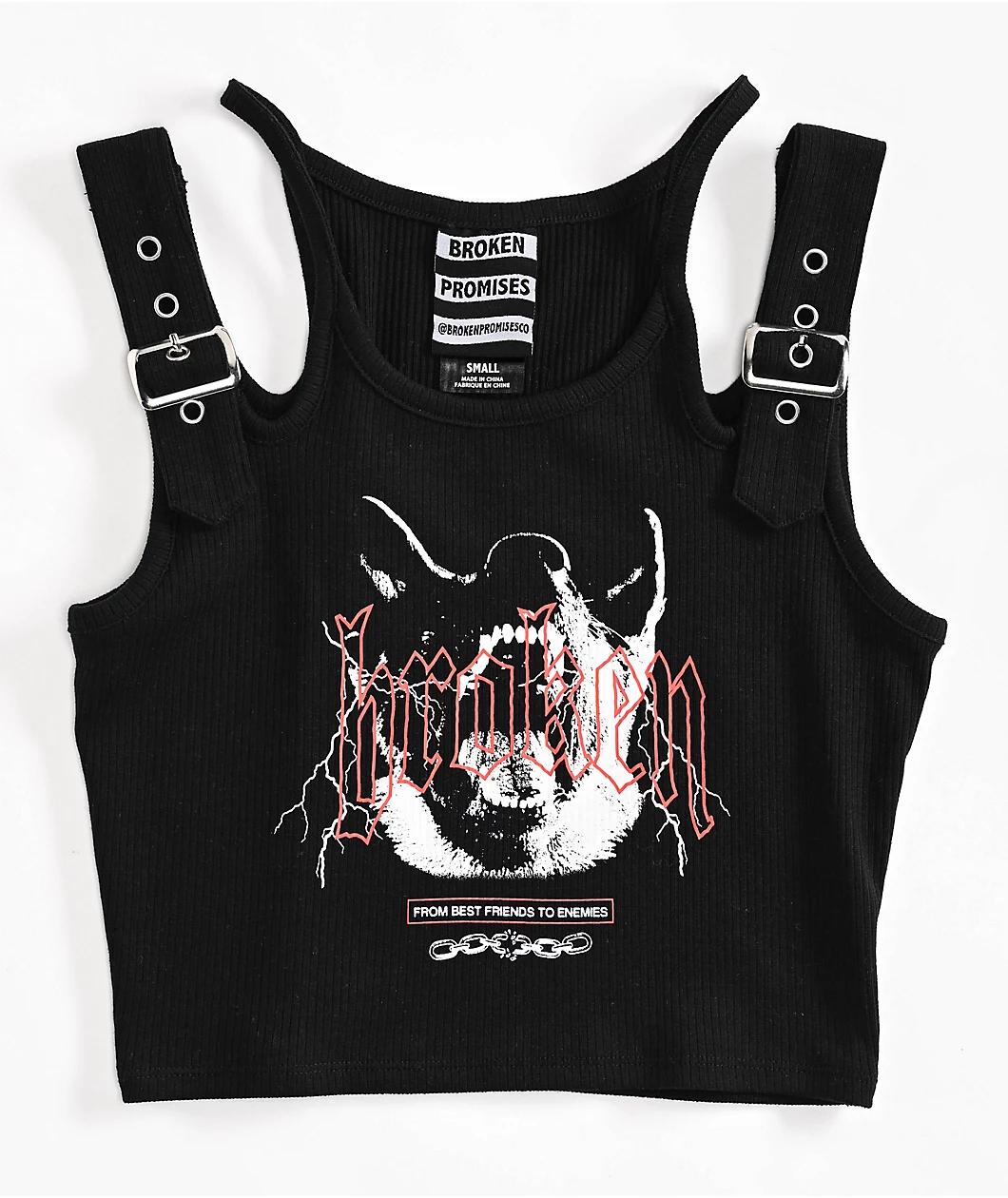 Broken Promises Buckle K9 Black Crop Tank Top Product Image