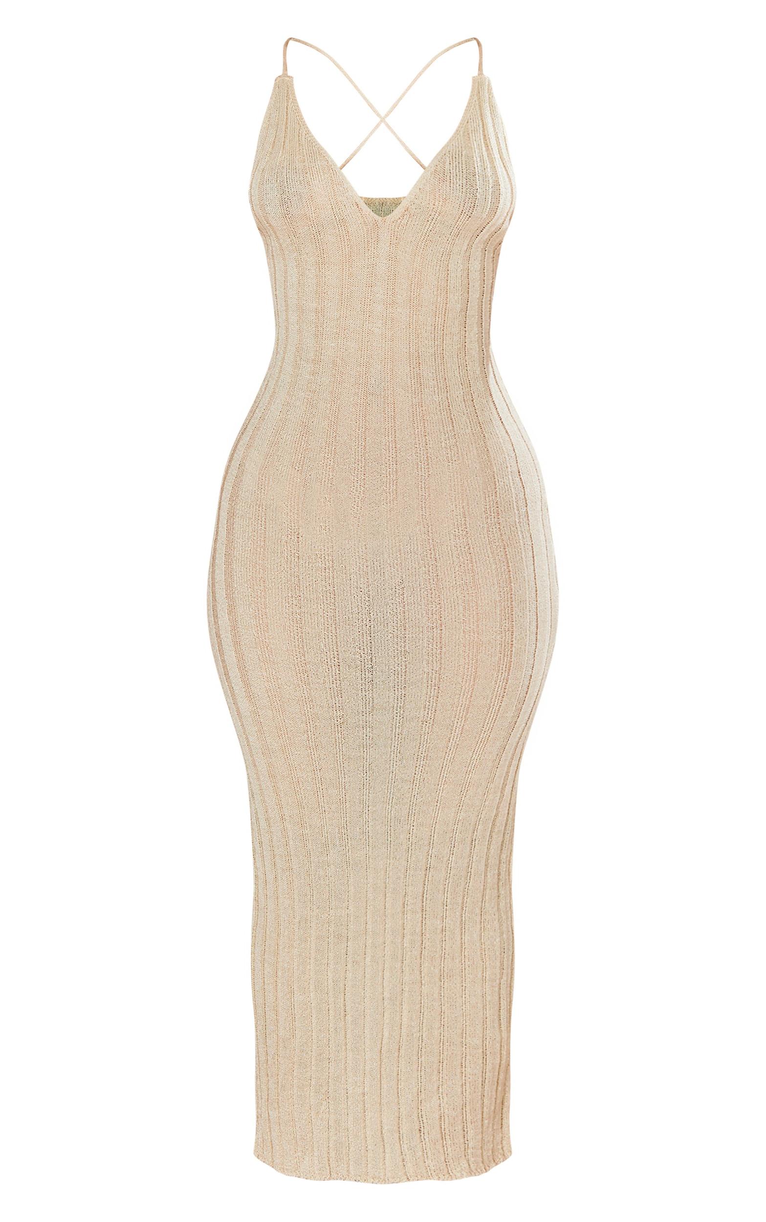 Petite Stone Knit V Neck Cross Back Maxi Dress Product Image