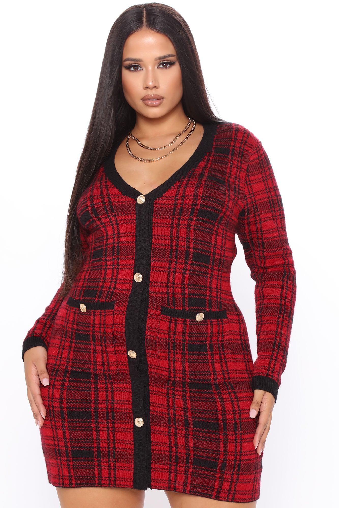 Power Hour Plaid Mini Dress - Red/Black Female Product Image