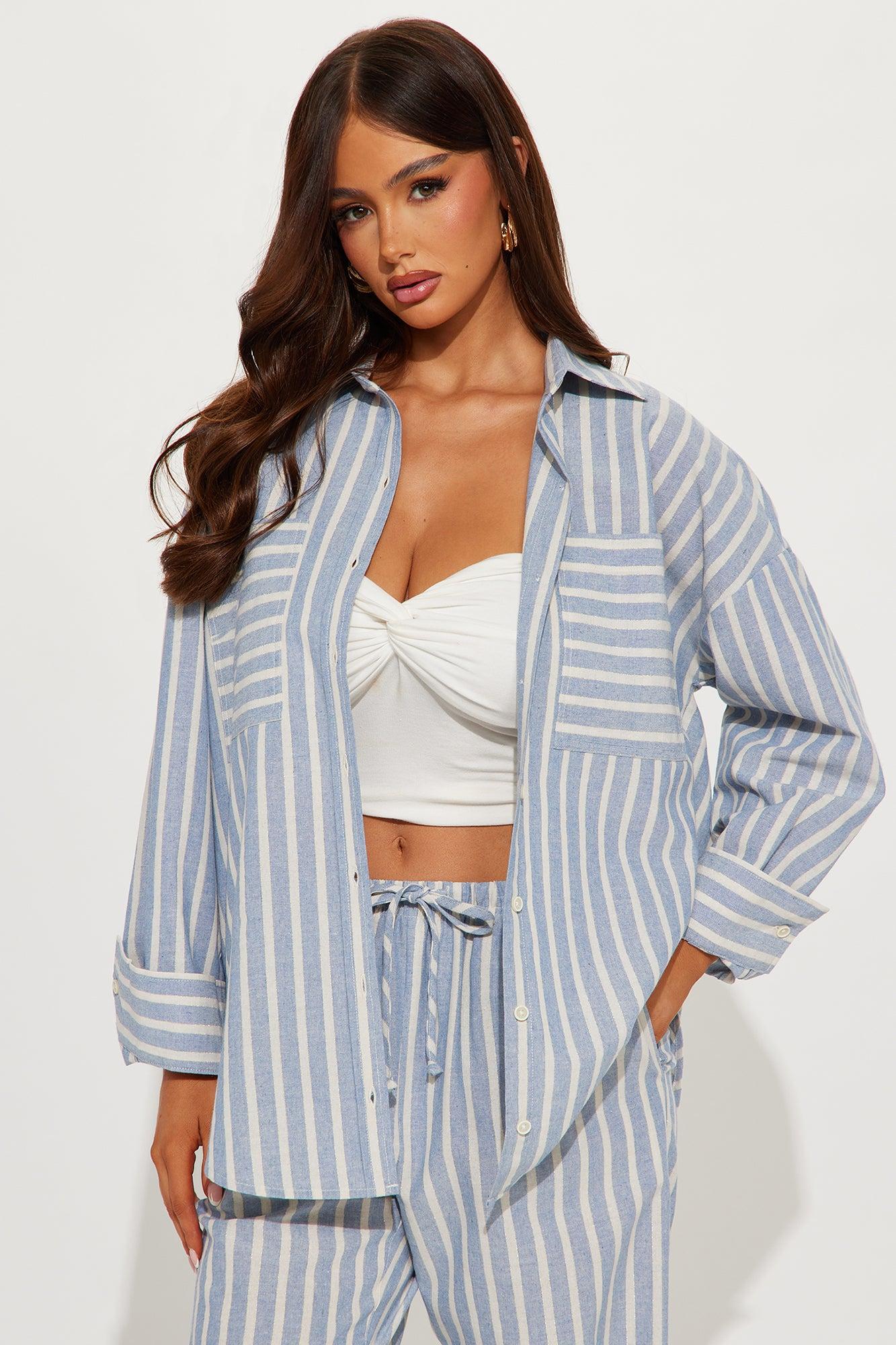 Stacey Striped Pant Set - Blue/combo Product Image
