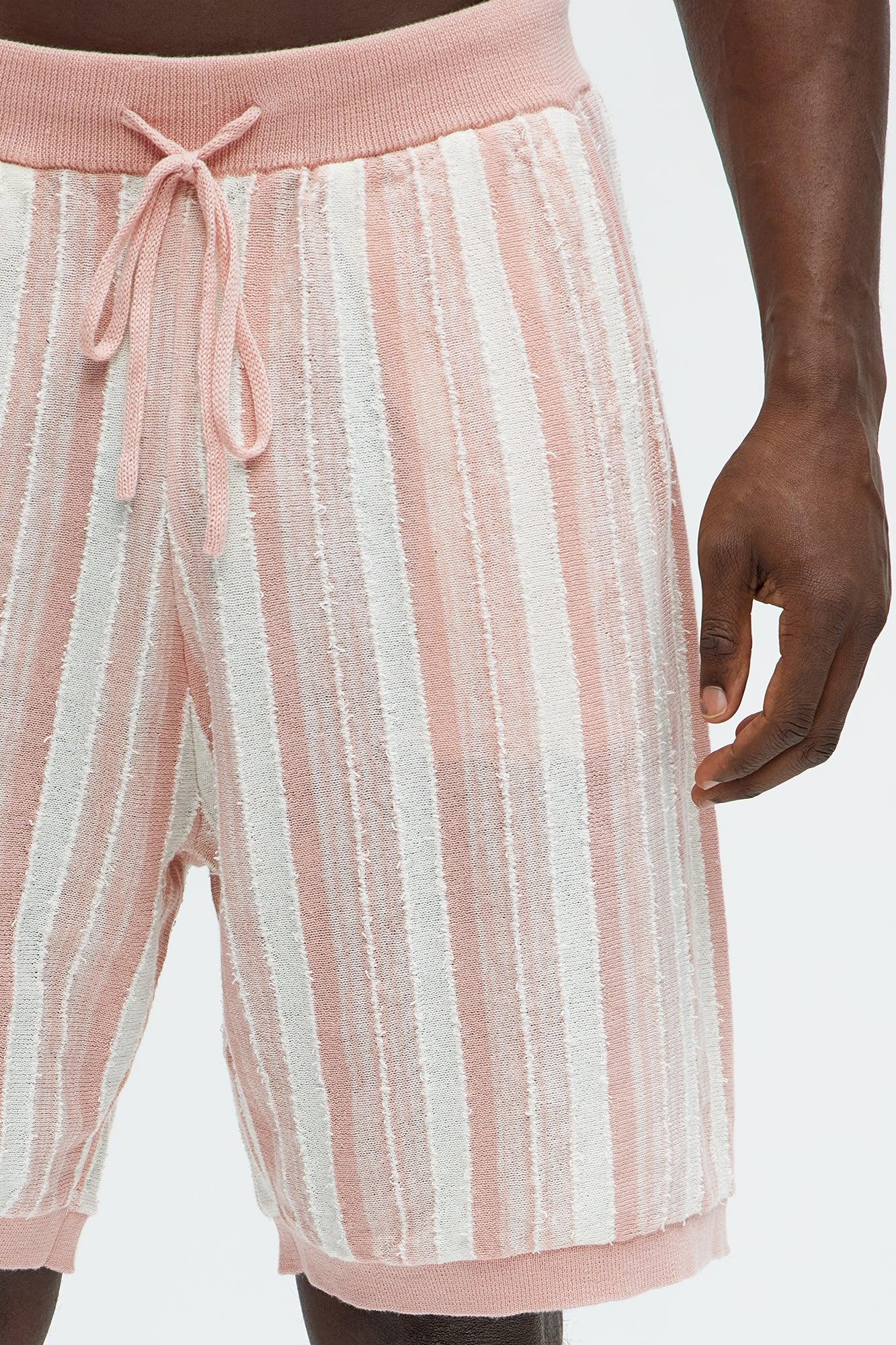 Textured Stripes Knitted Shorts - Mauve/combo Product Image