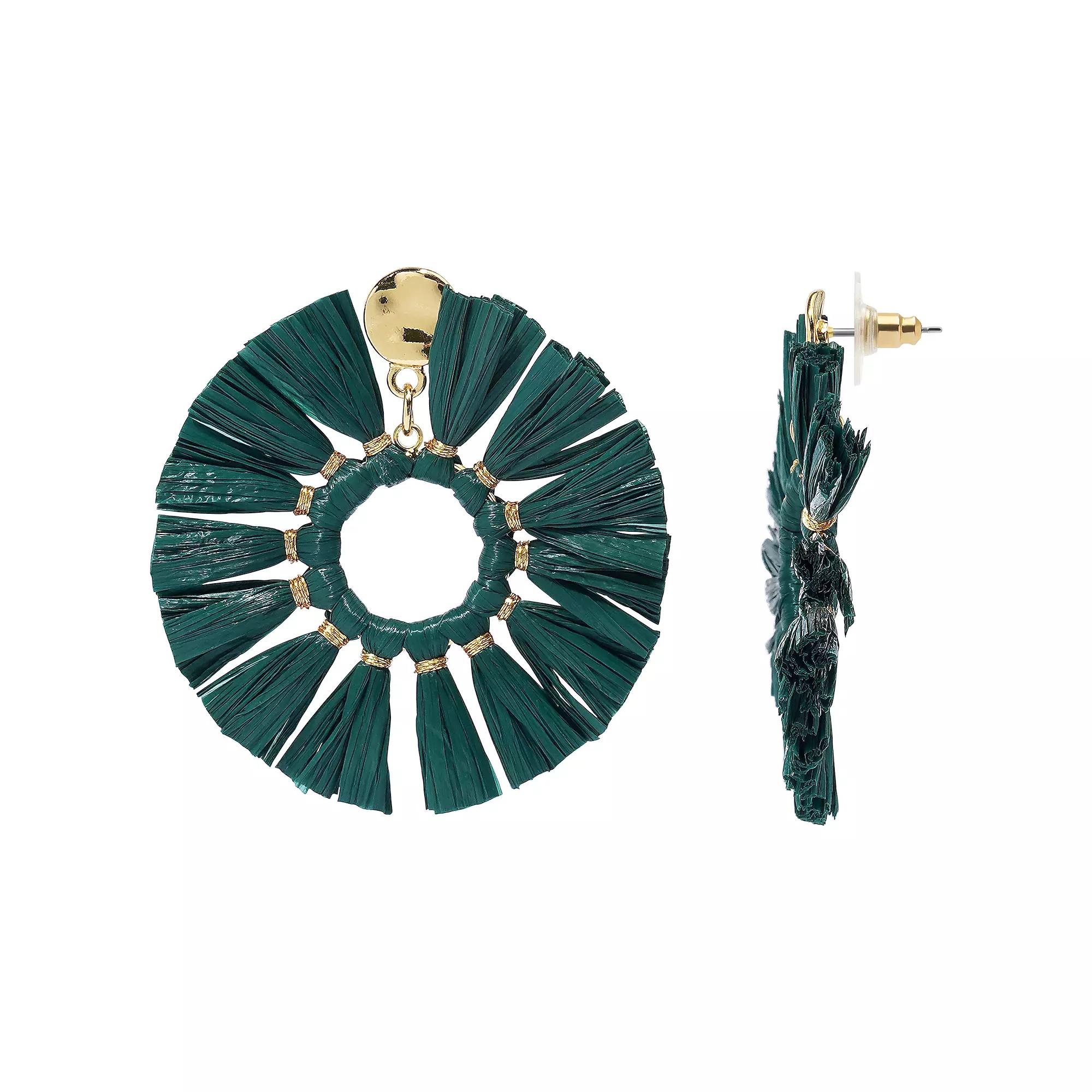 Sonoma Goods For Life® Gold Tone Raffia Ring Tasseled Drop Earrings, Women's, Green Product Image