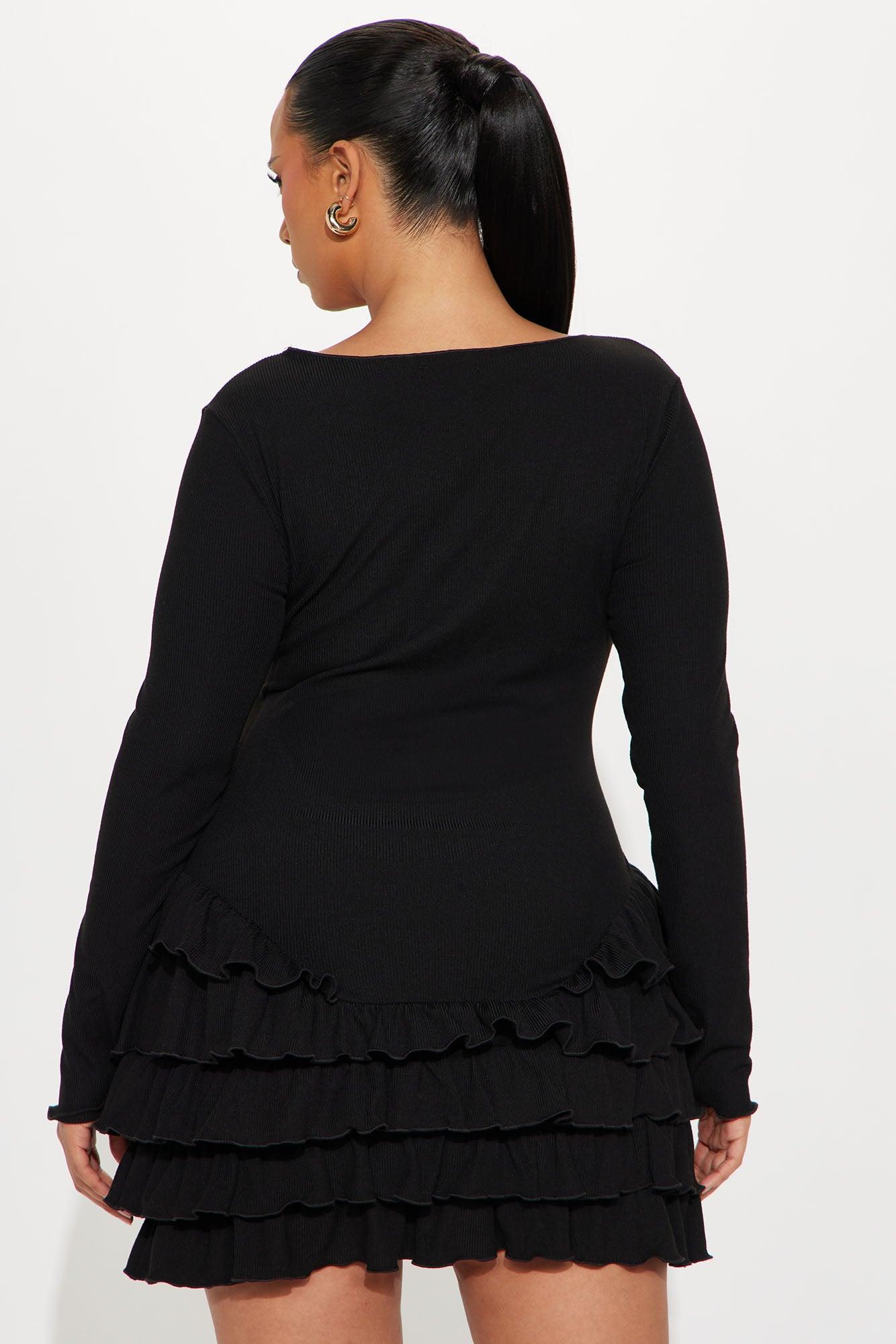 Gaia Tiered Ruffle Mini Dress - Black Product Image