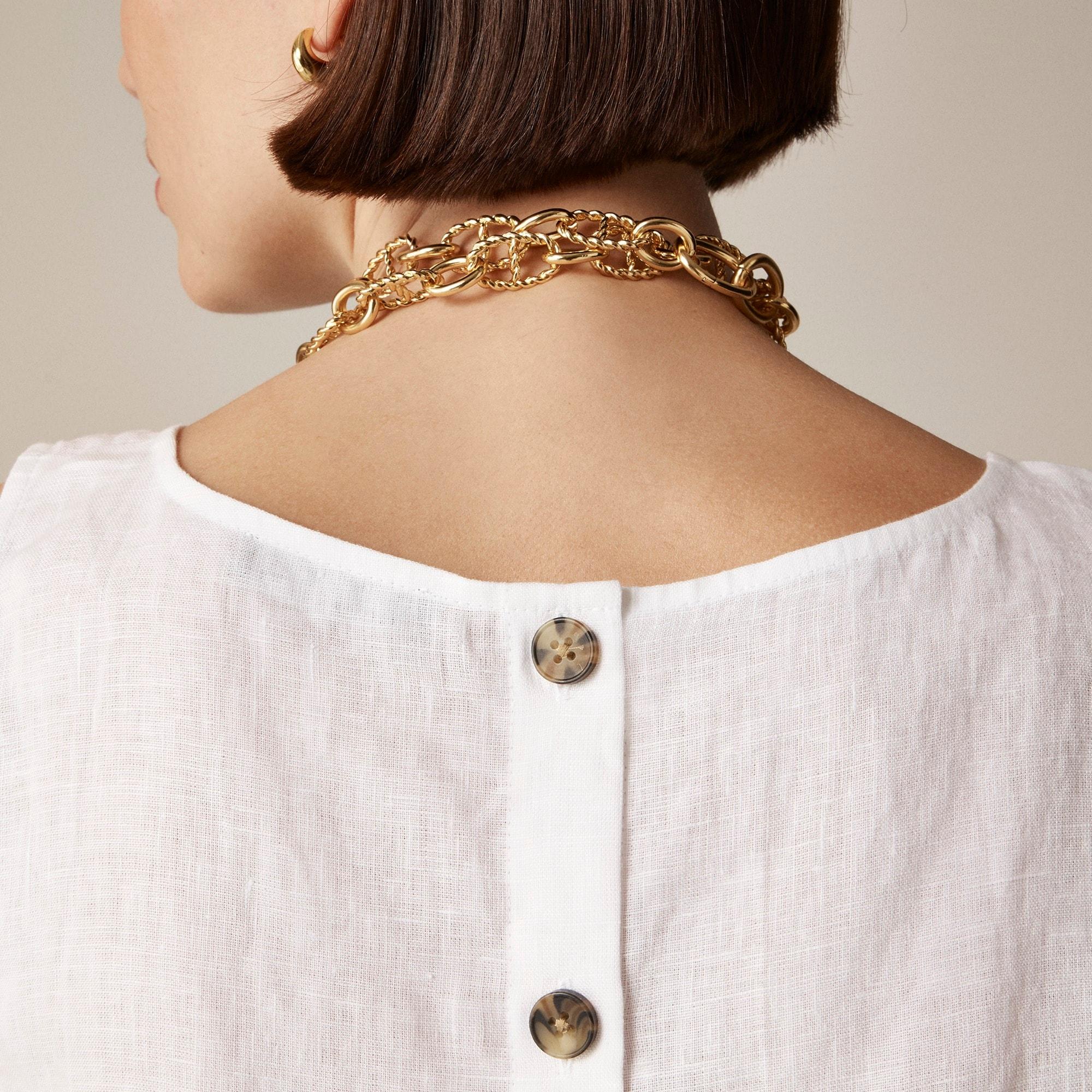 Squareneck button-back top in linen Product Image