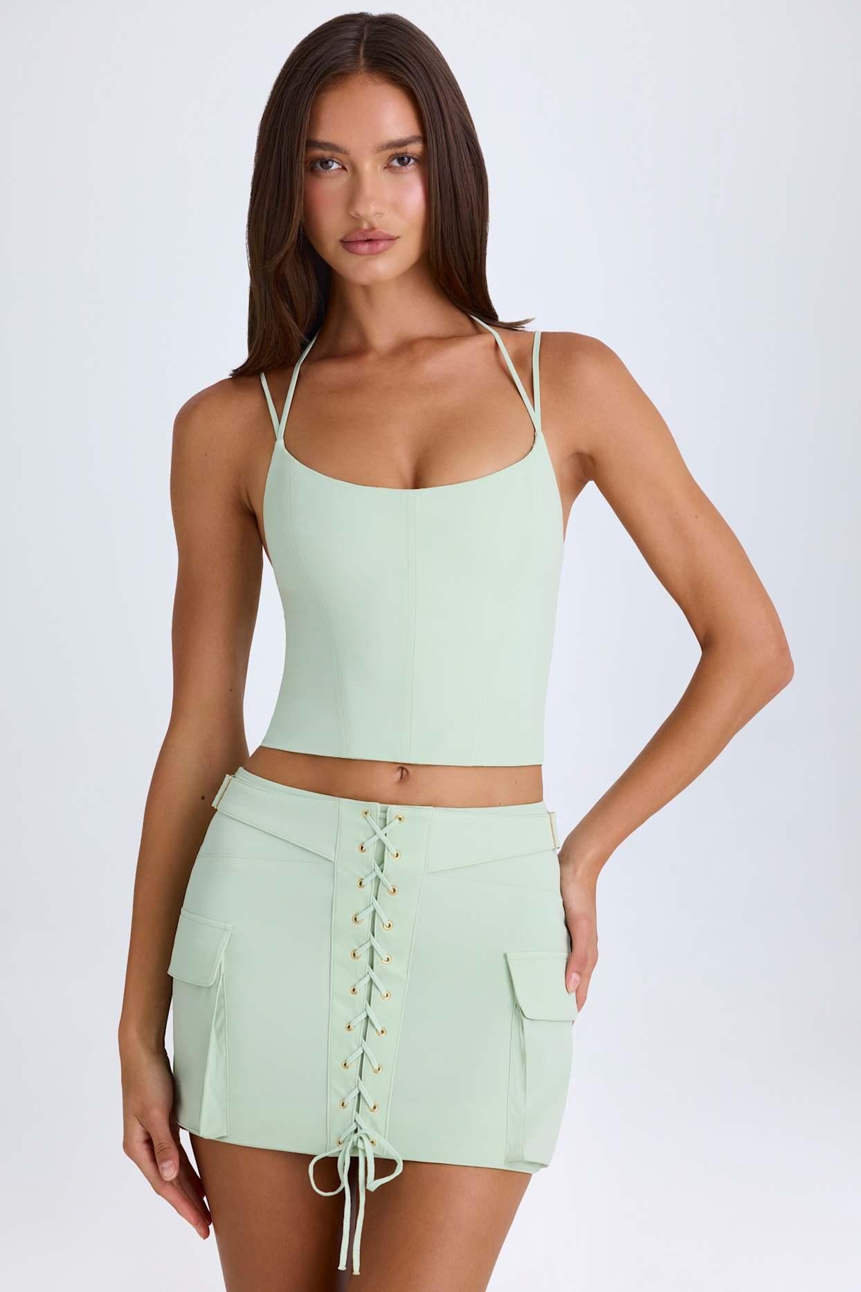 Lace-Up Micro Mini Skirt in Green Product Image