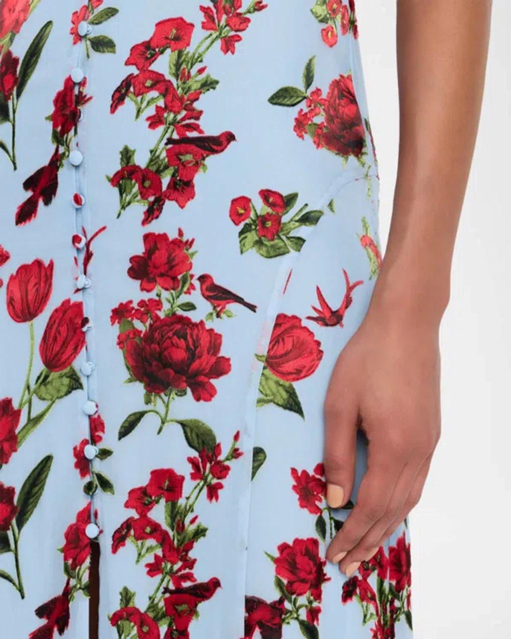 ALICE AND OLIVIA X Stacey Bendet Tara Floral-print Ruffled Midi Dress In Blue Product Image