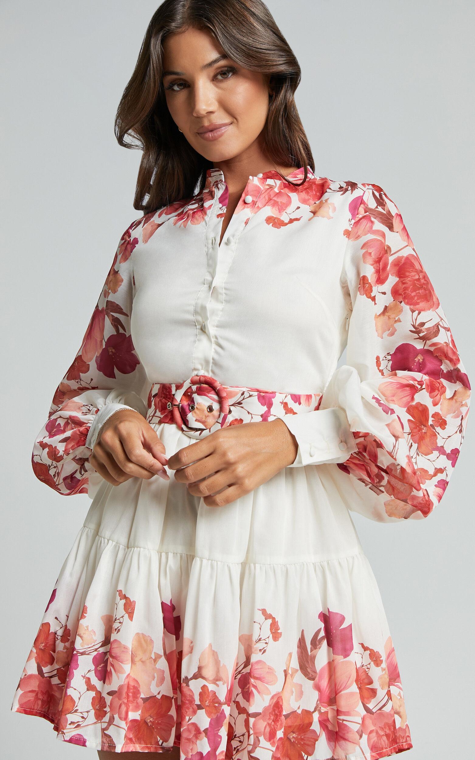 Becky Mini Dress - Long Bishop Sleeve Tiered Dress in Wildflower Print Product Image