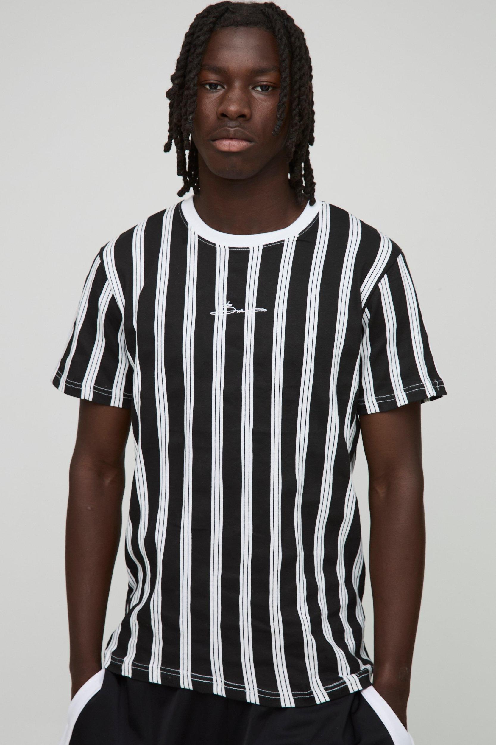 Slim BM Signature Stripe T-shirt | boohooMAN USA Product Image
