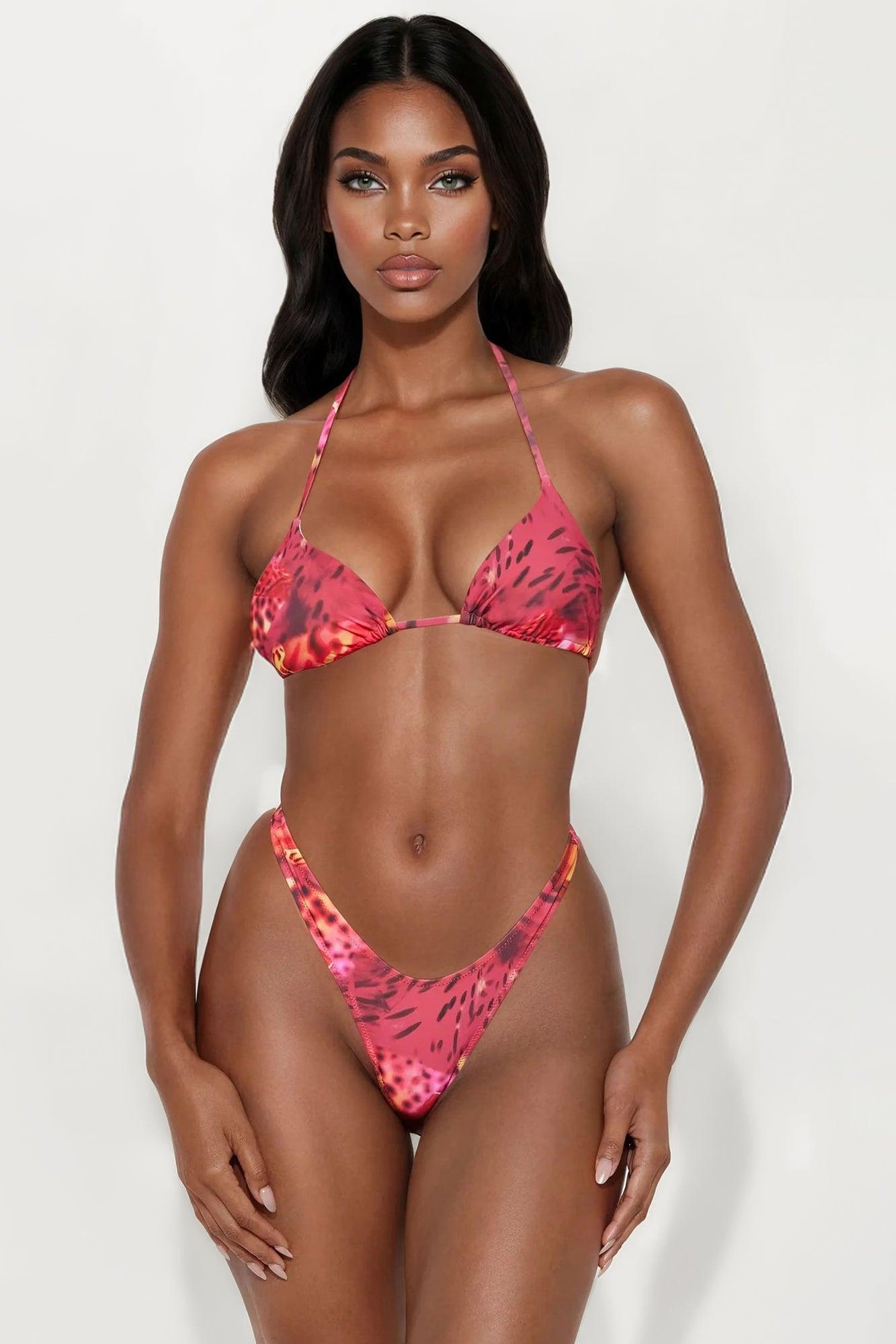Sultry Tropics 3 Piece Bikini Sarong Set - Hot Pink/combo Product Image
