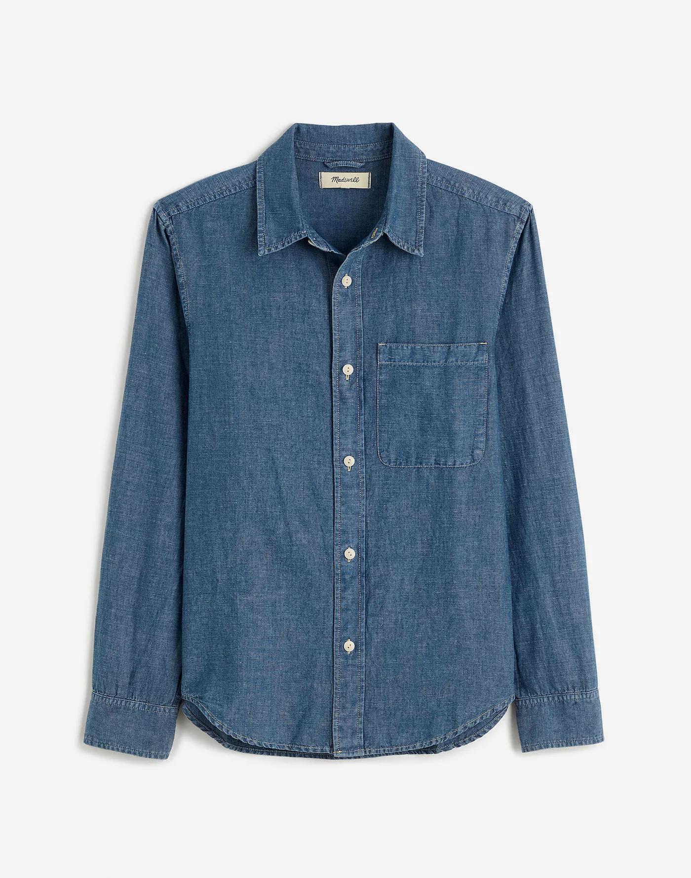 Chambray Button-Up Shirt in Cotton-Linen Blend Product Image