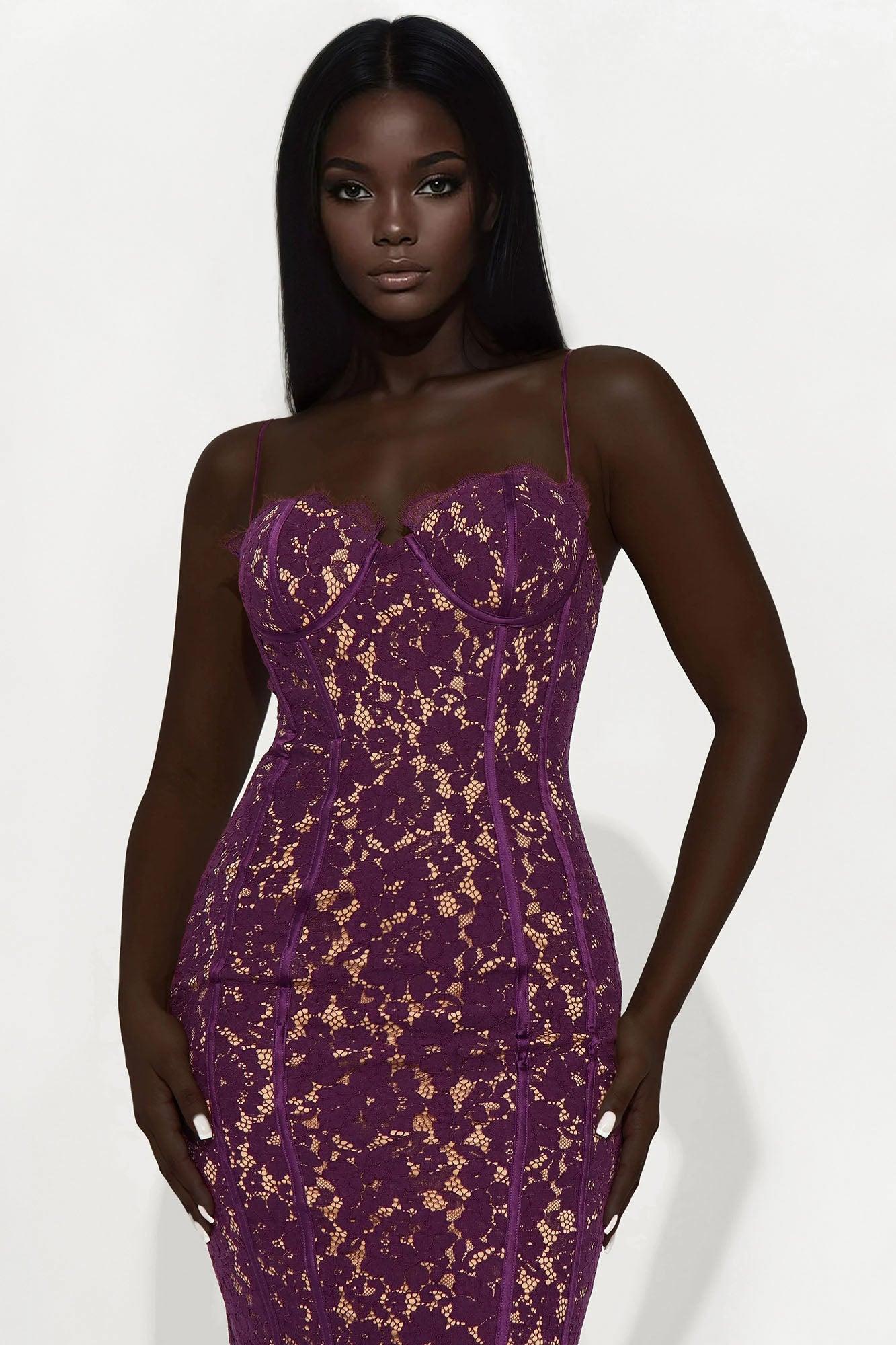 Lady In Lace Midi Dress - Plum Female Product Image