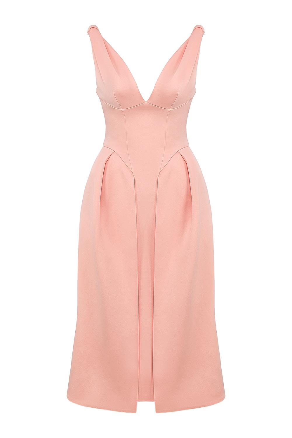 Paloma  peach satin pleated midi dress - sale Product Image