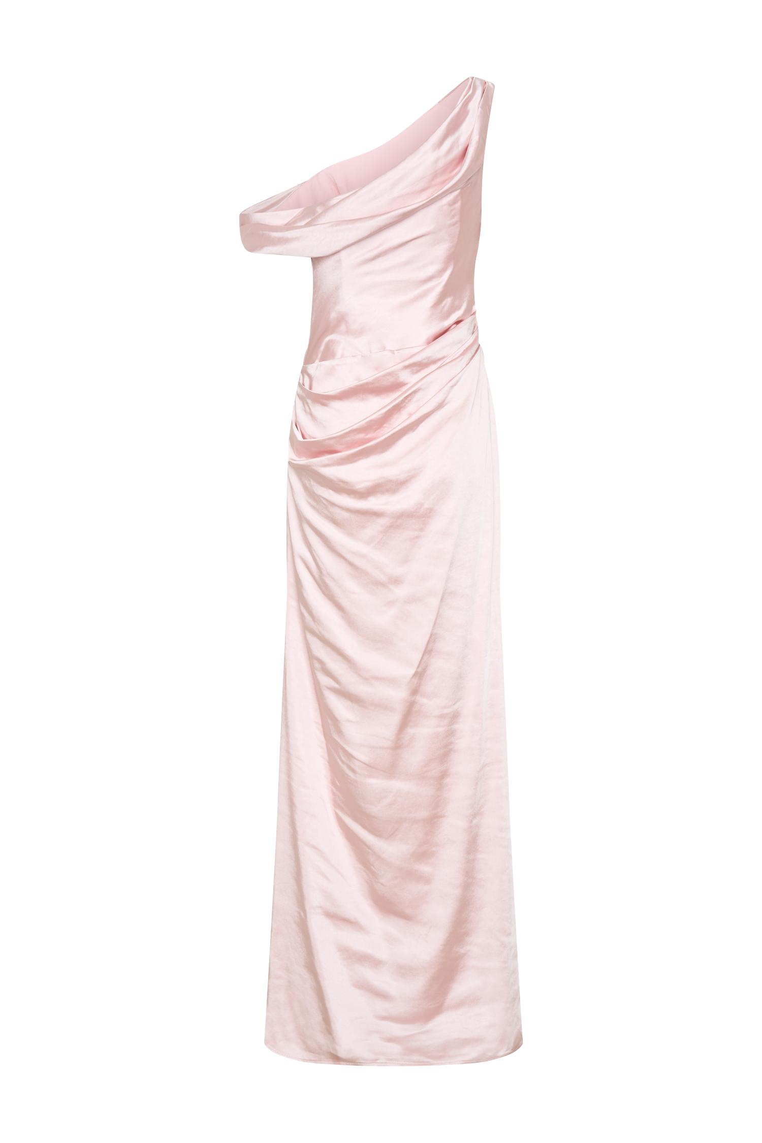 Dalia Off Shoulder Satin Maxi Dress - Soft Pink Product Image