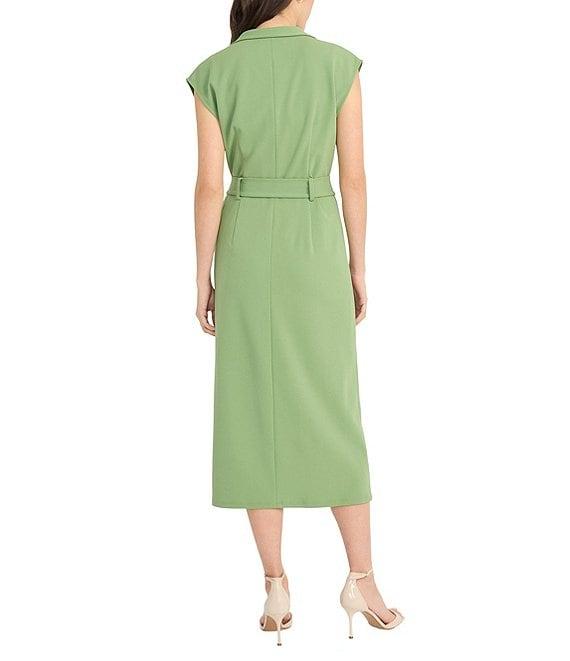 Donna Morgan Solid Scuba Crepe Collared Belted Midi Dress Product Image
