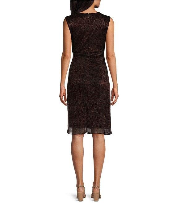 Ignite Evenings Surplice V-Neck Short Sleeve Metallic 2-Piece Cascade Jacket Dress Product Image
