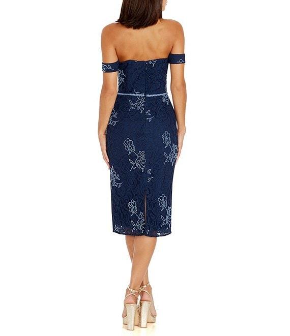 Dress the Population Marietta Floral Off The Shoulder Sweetheart Bustier Midi Dress Product Image