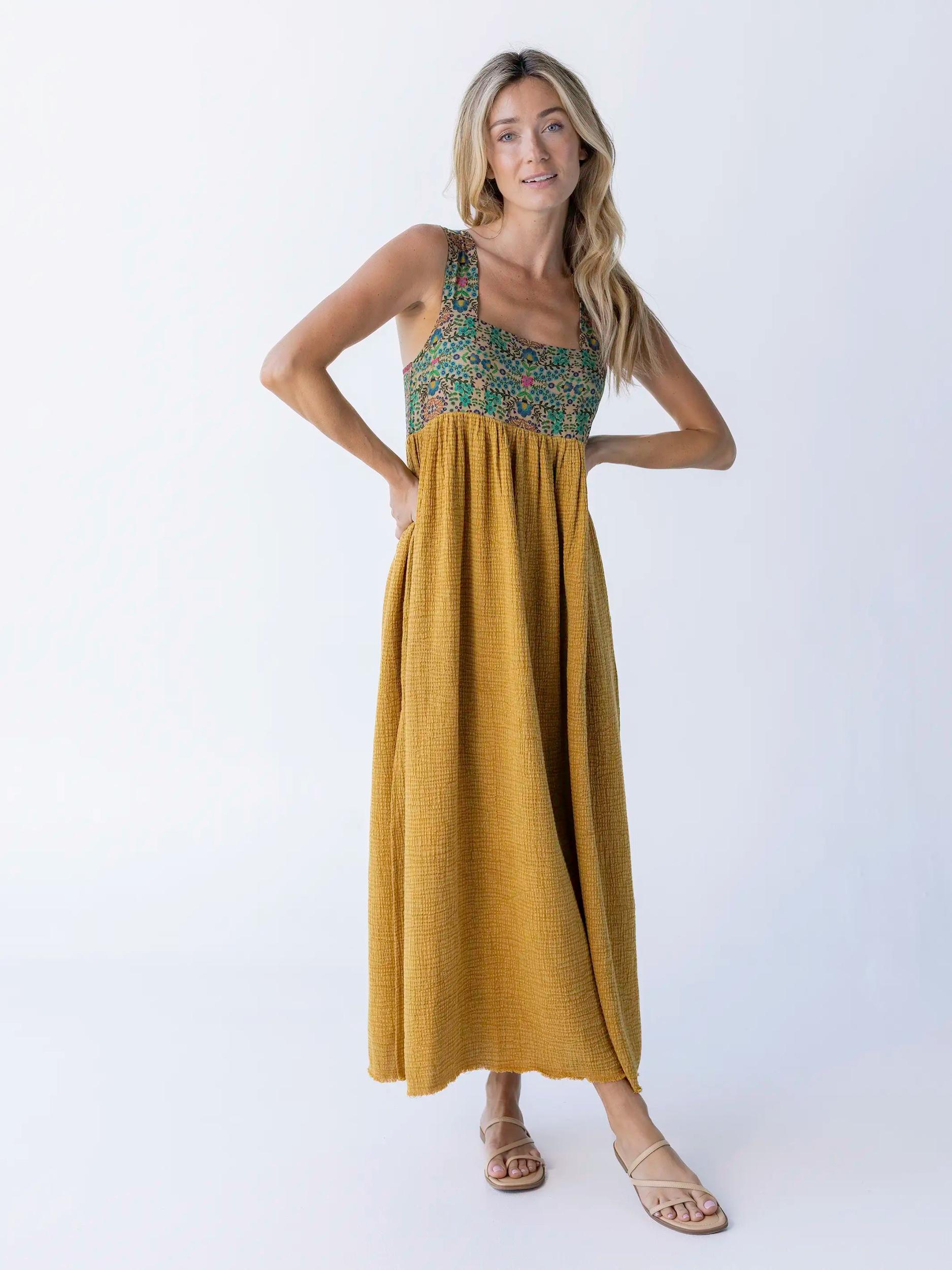 Tricia Maxi Dress - Mustard Gauze Product Image