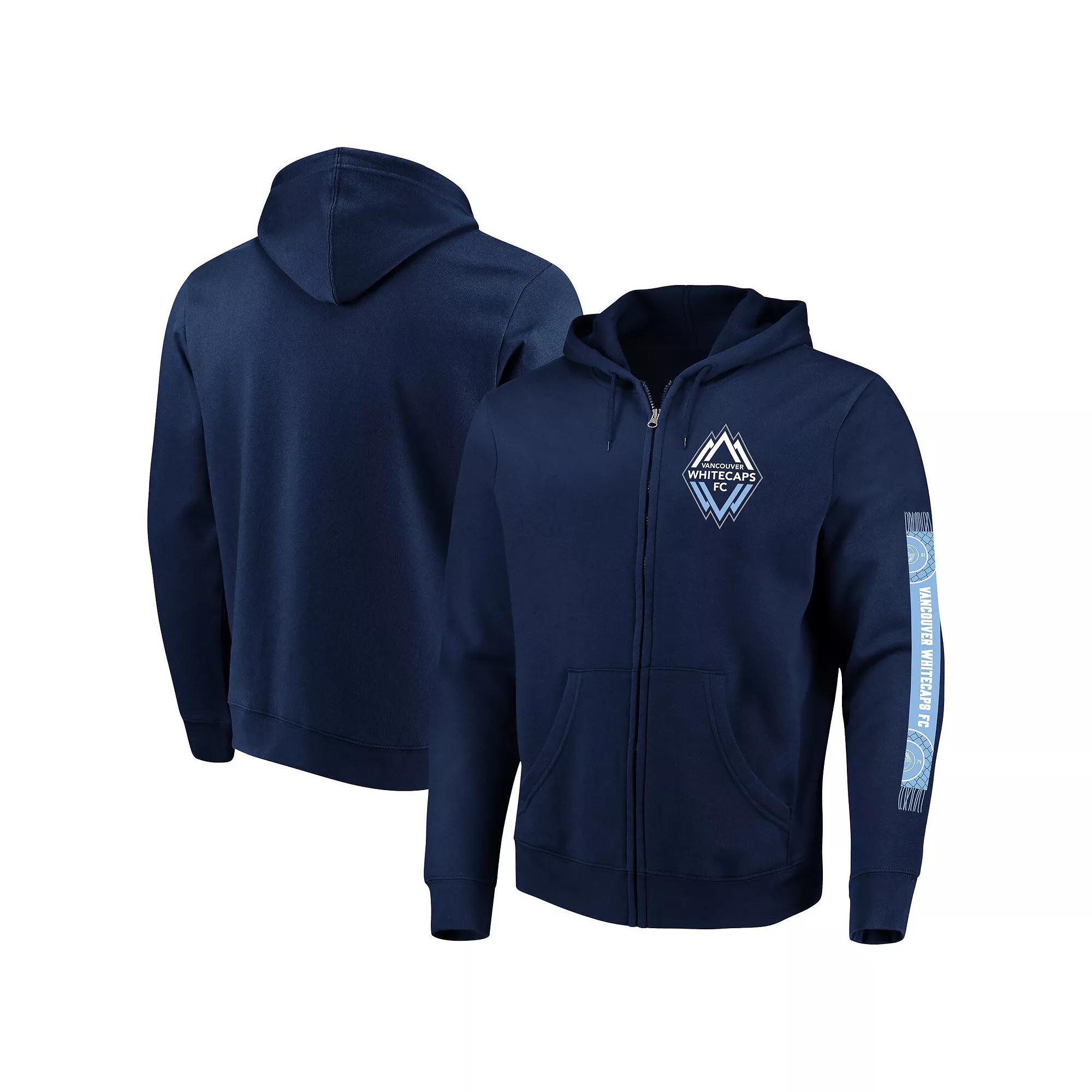 Men's Fanatics Deep Sea Blue Vancouver Whitecaps FC Iconic Scarf Sleeve Full-Zip Hoodie,  Product Image