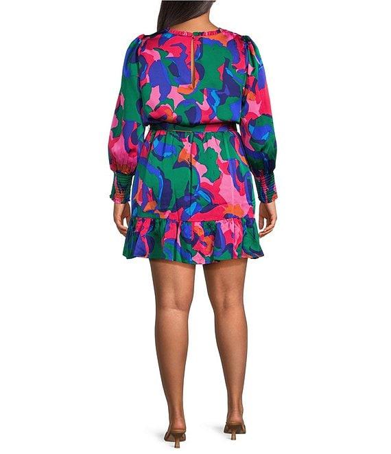 Sugarlips Plus Size Gem Tone Sevilla Balloon Sleeve Printed Satin Mini Dress Product Image
