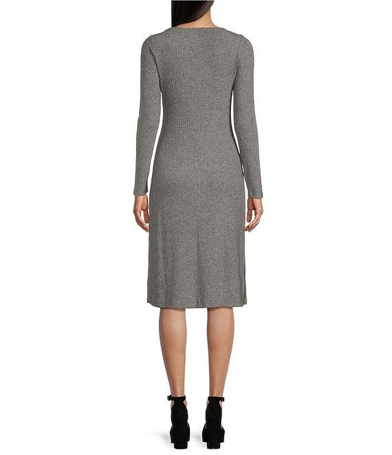 Coco + Jaimeson Long Sleeve Square Neck Rib Midi Dress Product Image