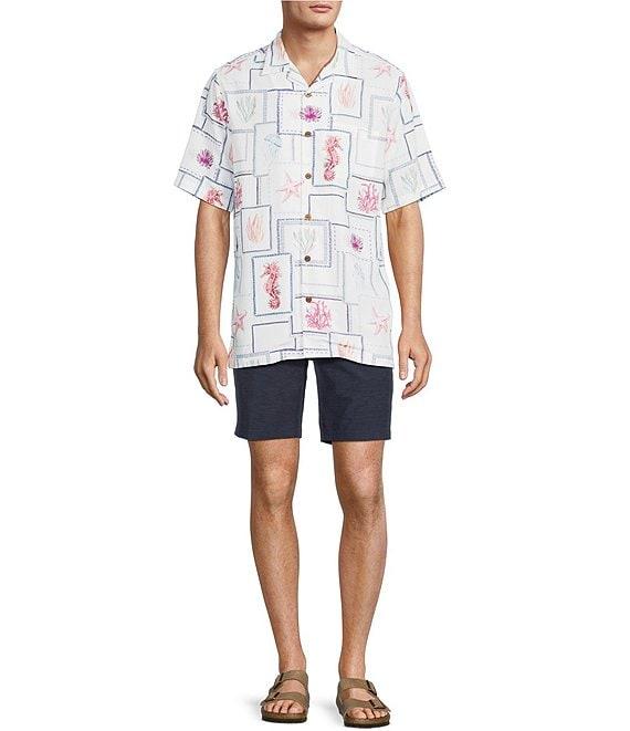 Caribbean Sealife Tile Print Short Sleeve Woven Camp Shirt Product Image