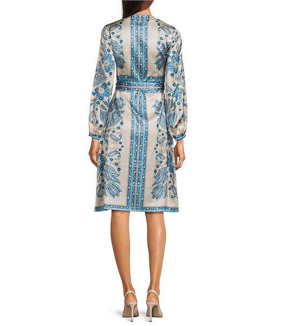 Terani Couture Round Neck Long Sleeve Printed Satin Shirtdress Product Image