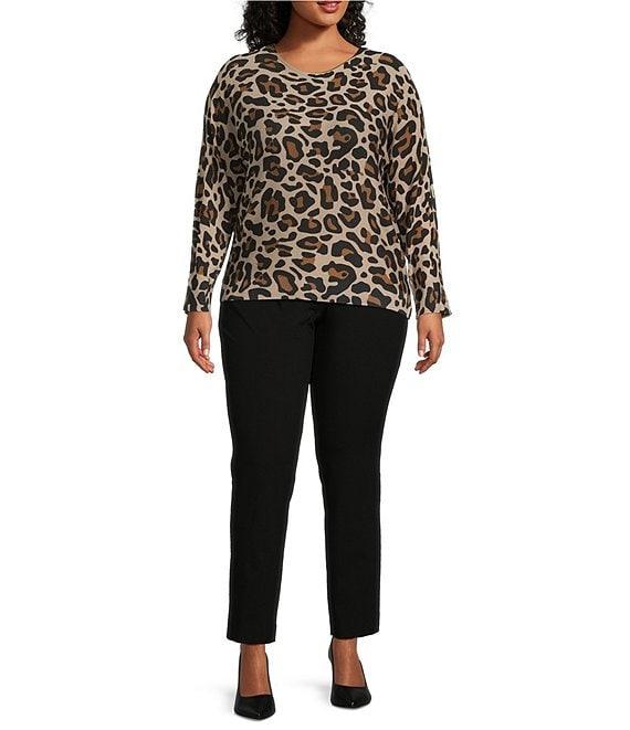 Investments Plus Size Leopard Long Sleeve Boat Neck Pullover Sweater Product Image