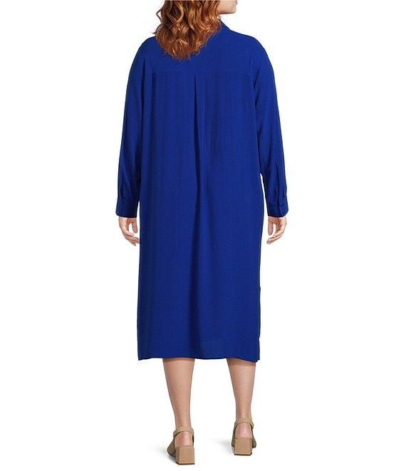 Eileen Fisher Plus Size Silk Georgette Crepe Notch Collar Long Sleeve Button Front Dress Product Image