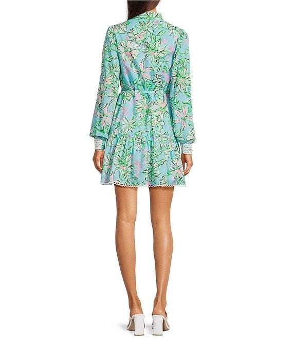 Lilly Pulitzer Arletta Floral Sun Of A Bun Print Collar V-Neck Long Blouson Sleeve Dress Product Image