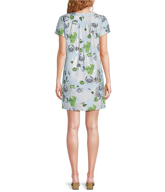 Jude Connally Ella Coral Reef Pool Print Jude Cloth Stretch Knit Wrinkle-Free Crew Neck Short Sleeve Shift Dress Product Image
