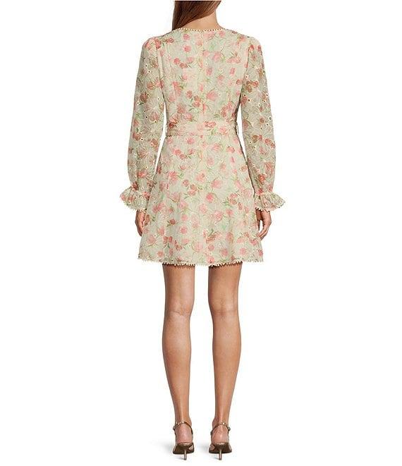 Lucy Paris Haisley Floral Print Eyelet V-Neckline Long Sleeve Dress Product Image