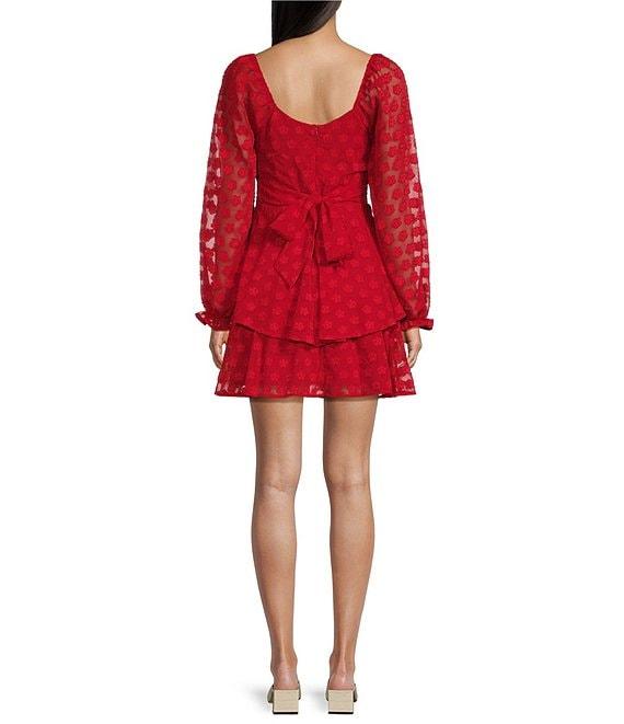 Midnight Doll Chiffon Jacquard Long Sleeve Tiered Dress Product Image