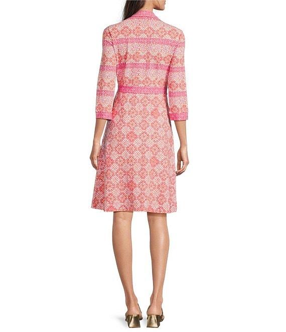J.McLaughlin Kailyn Printed Knit Point Collar 3/4 Sleeve Button Front Dress Product Image