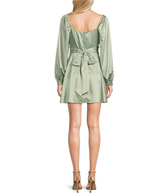 B. Darlin Satin Long Sleeve Tie Waist Mini Dress Product Image