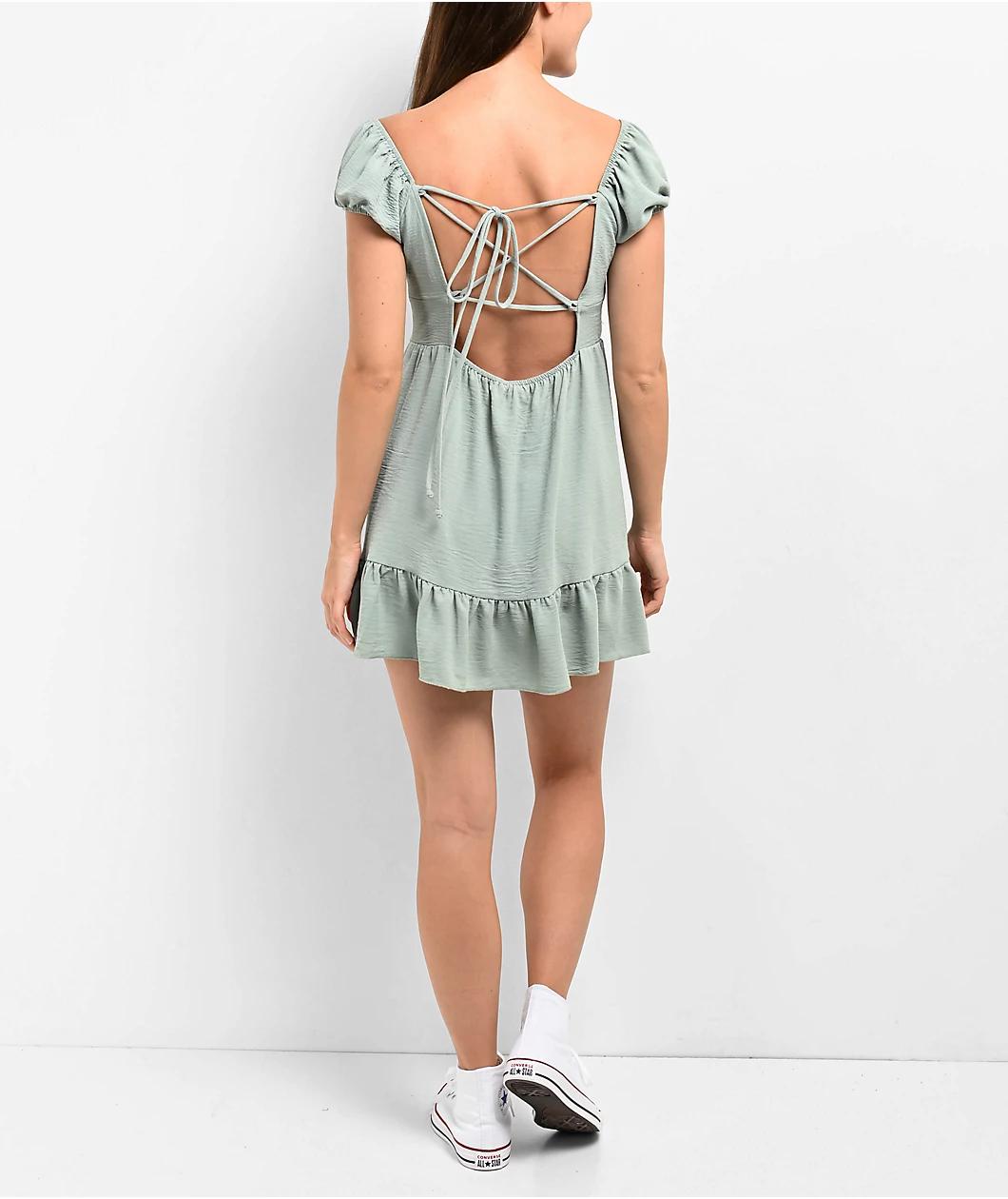 Spicychix Open Back Green Boho Mini Dress Product Image