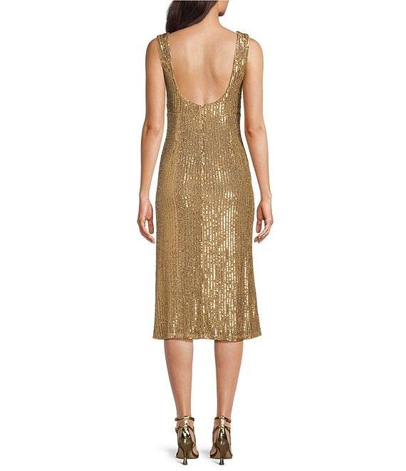 R & M Richards V-Neck Sleeveless Sequin Midi Sheath Dress Product Image
