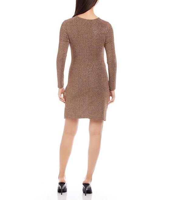 Karen Kane Stretch Metallic Knit Shirred Long Sleeve Dress Product Image