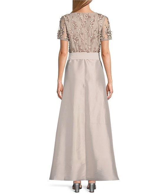 Pisarro Nights Beaded Boat Neck Short Sleeve Taffeta Skirt Ball Gown Product Image