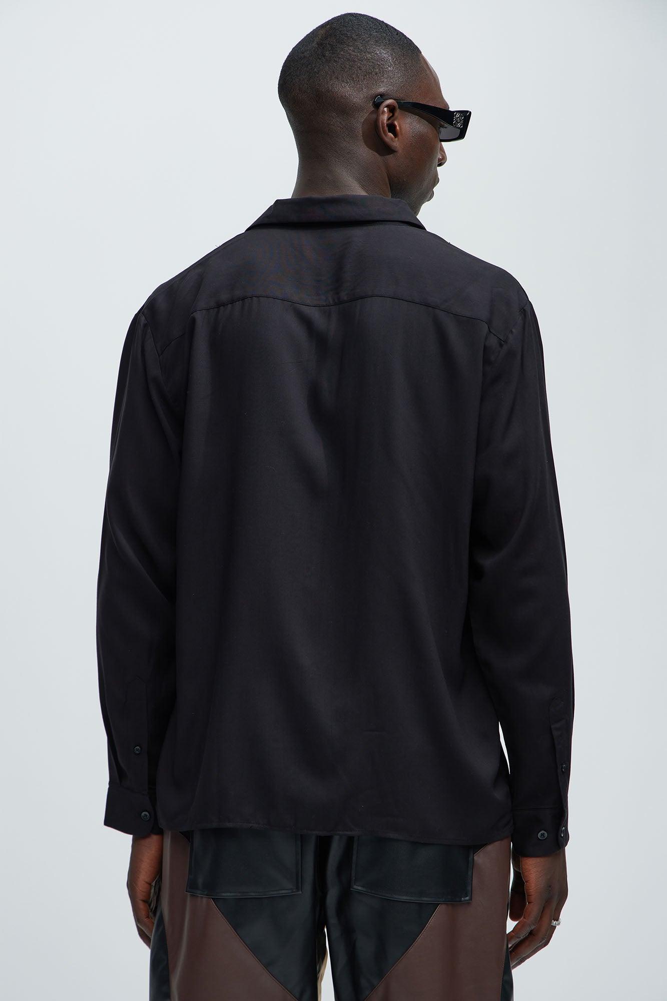 Dawson Relaxed Long Sleeve Button Up Shirt - Black Product Image