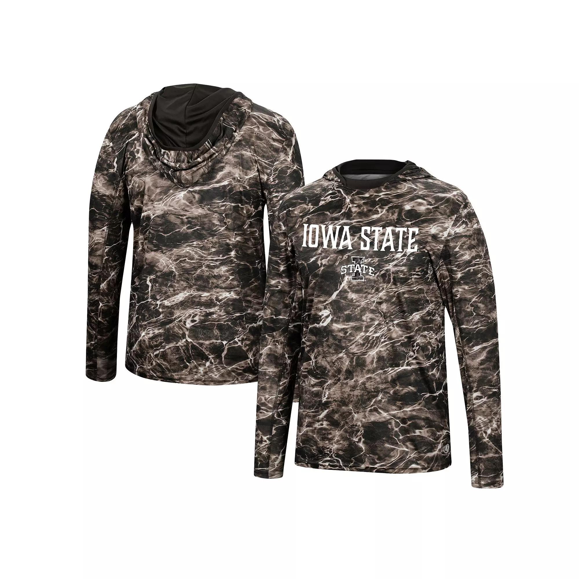 Men's Colosseum Black Iowa State Cyclones Mossy Oak SPF 50 Performance Long Sleeve Hoodie T-Shirt, Size: Large Product Image