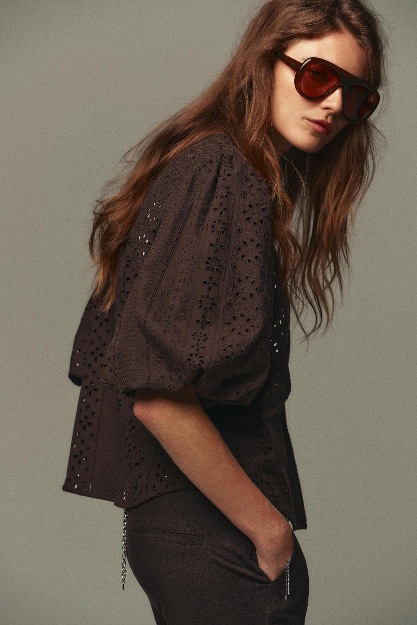 PUFF SLEEVE SHIRT WITH PERFORATED EMBROIDERY Product Image