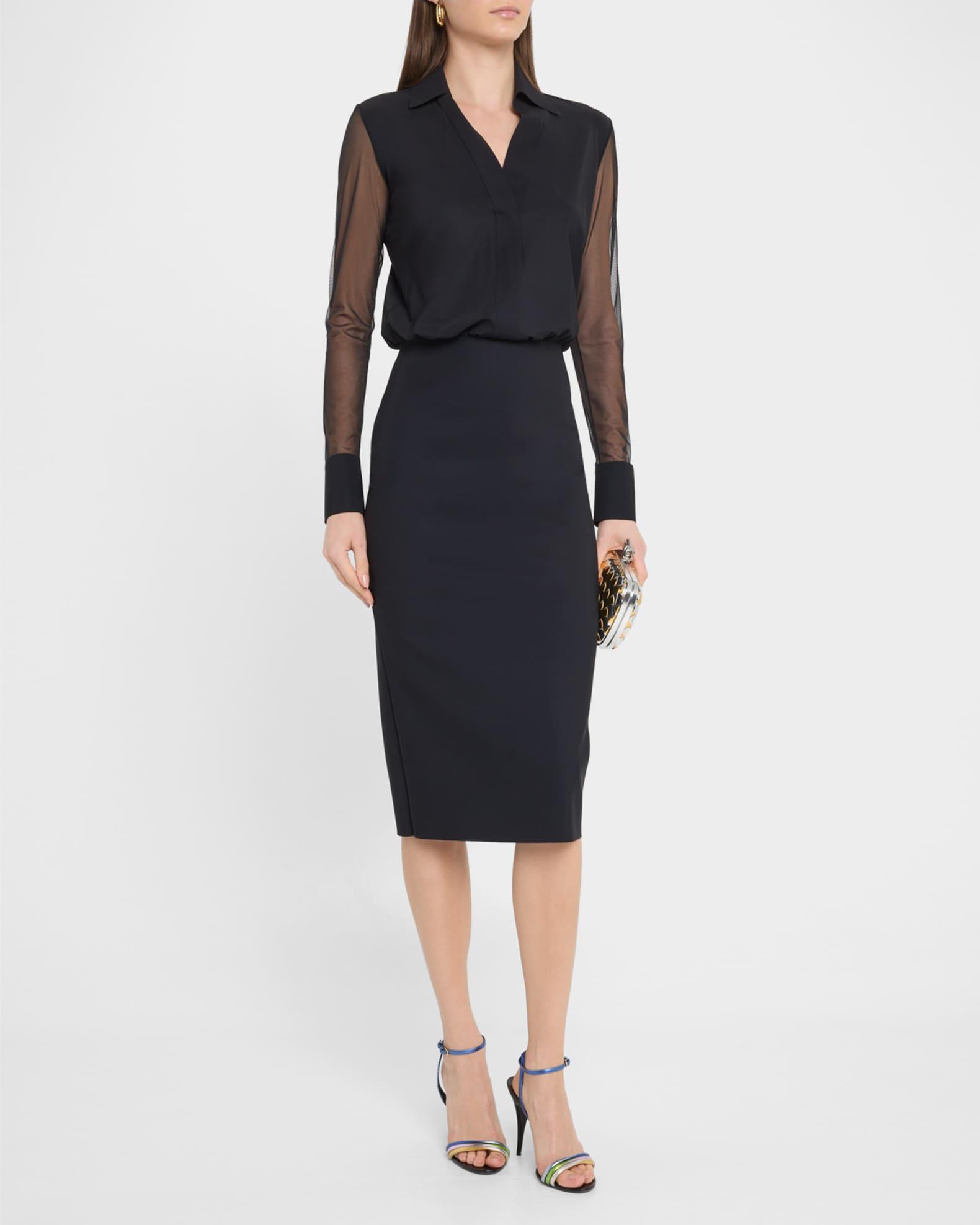 Illusion-Sleeve Bodycon Dress Product Image