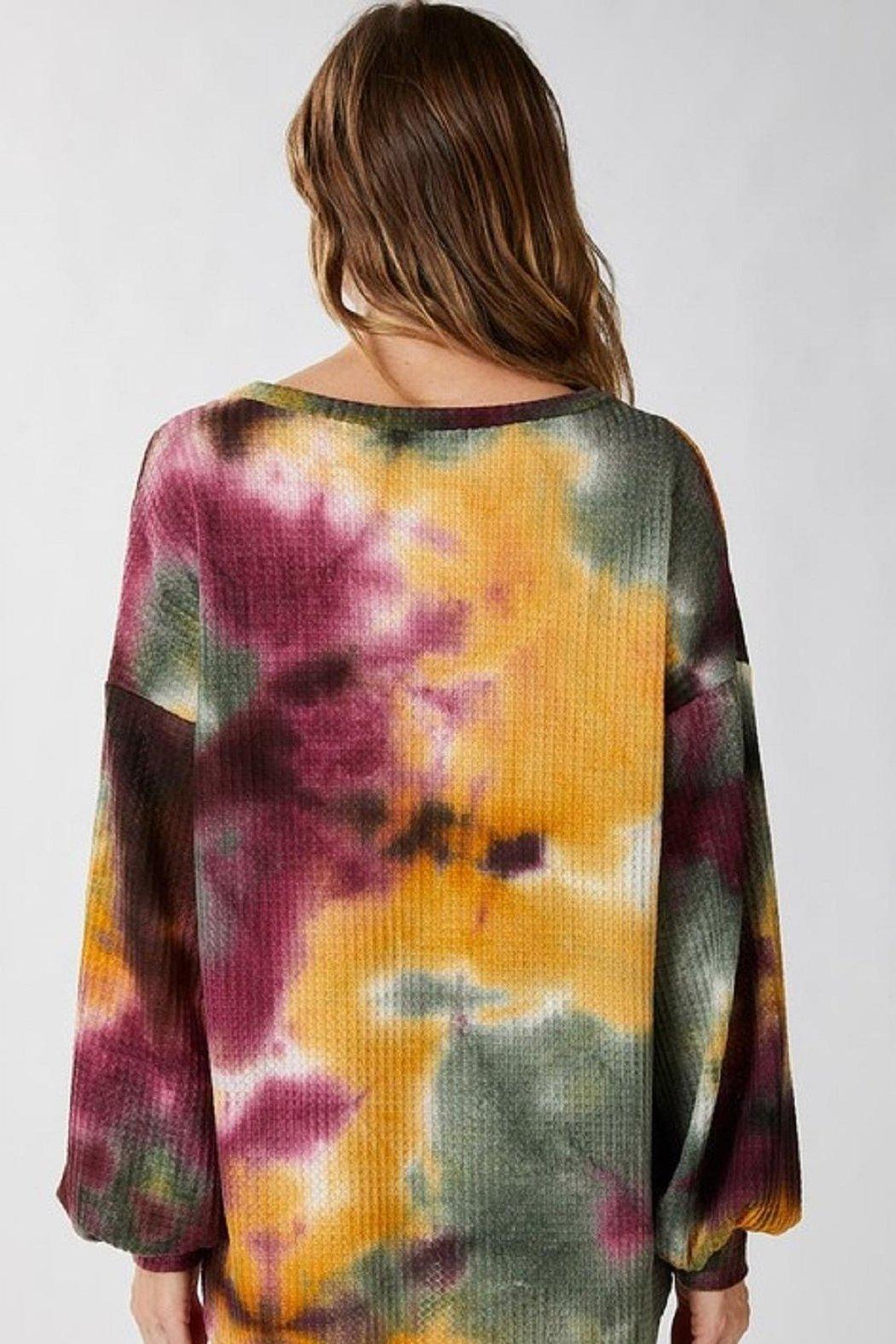 Plum/olive Tie Dye Waffle Knit Top Product Image