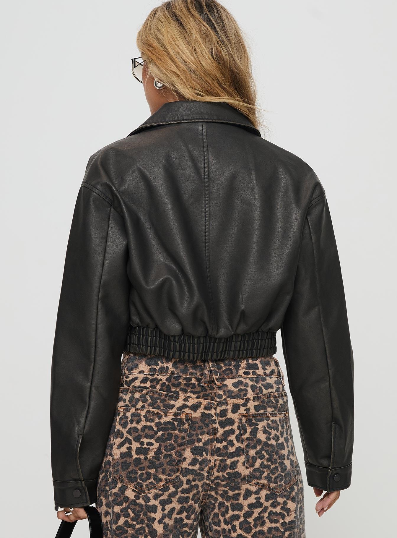 Eavar Faux Leather Jacket Washed Black Product Image
