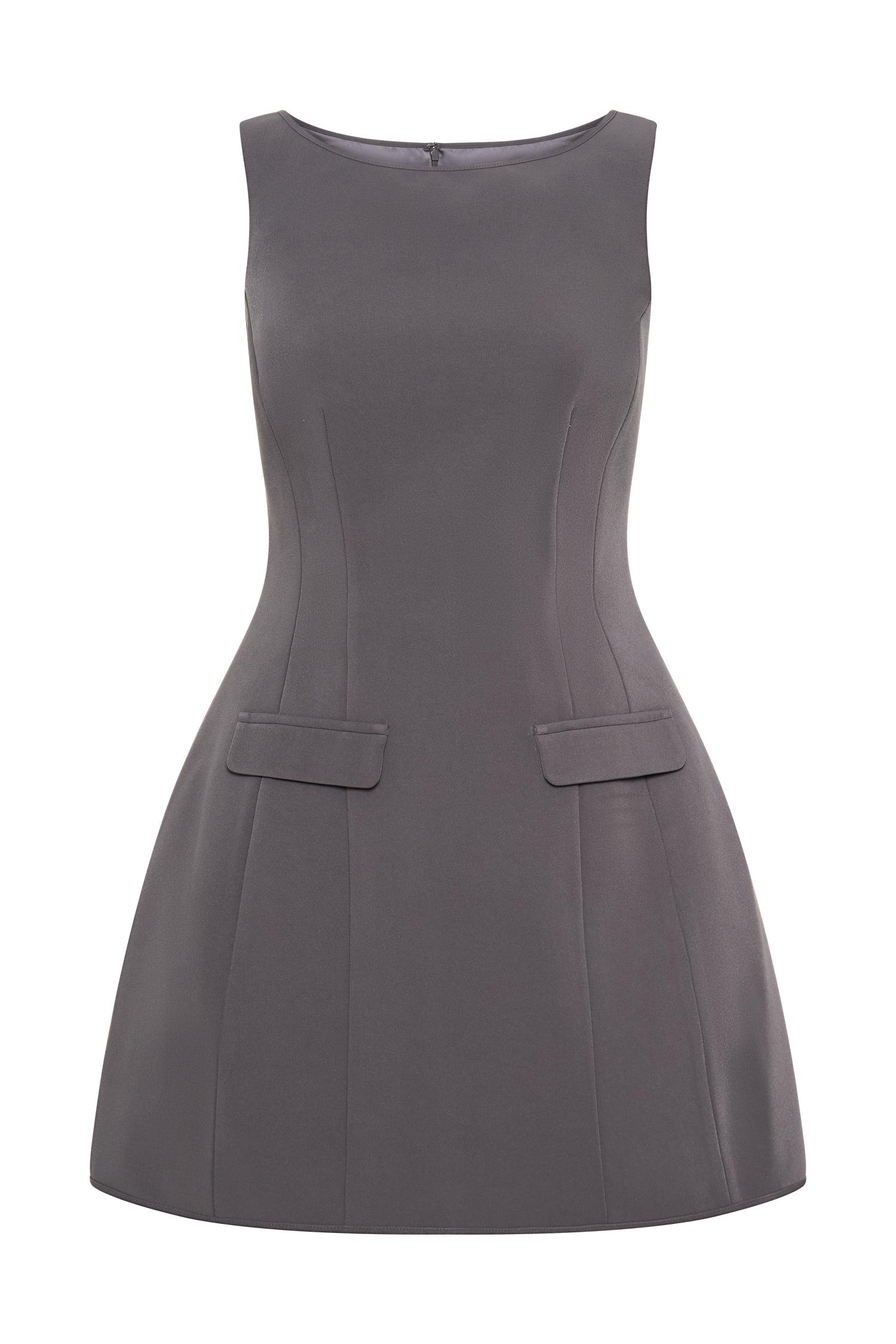 Evanna Sleeveless Suiting Mini Dress - Charcoal Grey Product Image
