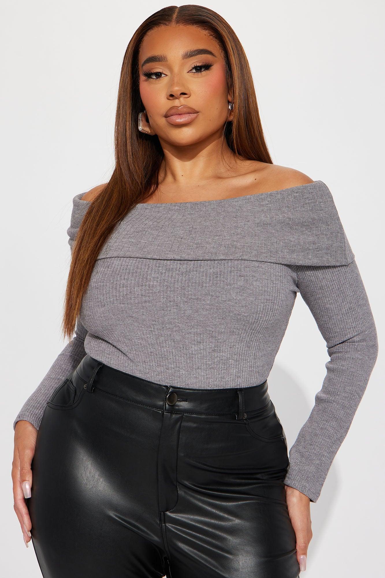 Sophia Heavy Rib Top - Grey Product Image